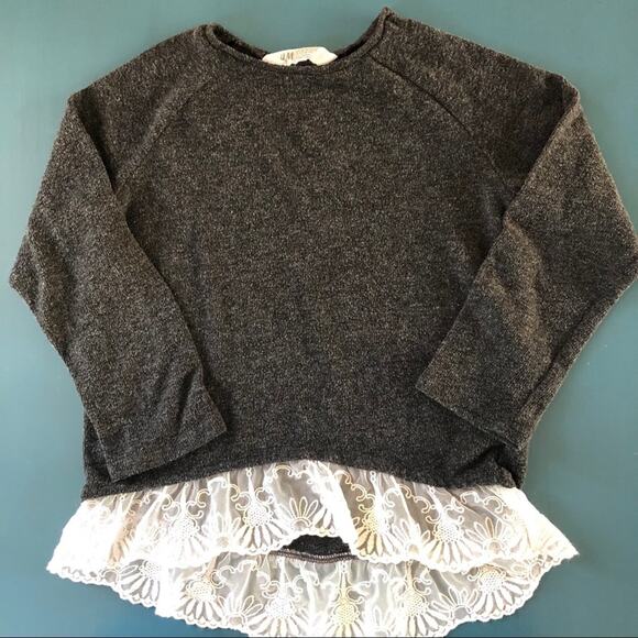H&M Girls Sweater Lace Dark Gray Size 6-8 - Picture 1 of 5